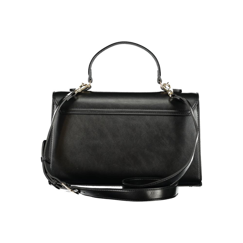 Mario Valentino Black Polyethylene Handbag with adjustable strap and multiple compartments.