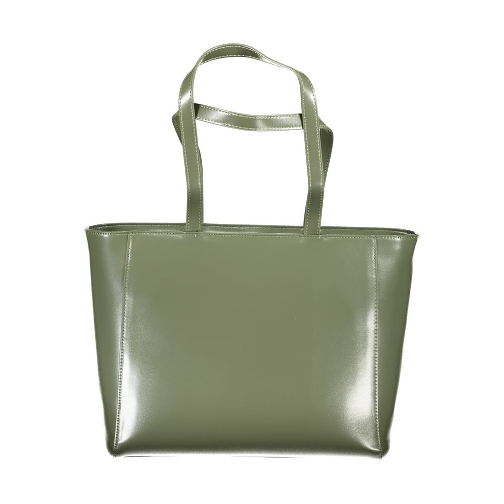 Mario Valentino Green Polyethylene Handbag with 2 handles and zip closure, featuring internal pocket and phone space, logo visible.