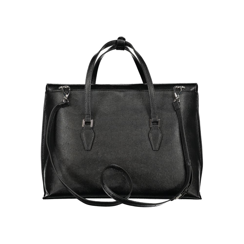 Mario Valentino Black Polyethylene Handbag with adjustable strap, laptop compartment, and contrasting details.