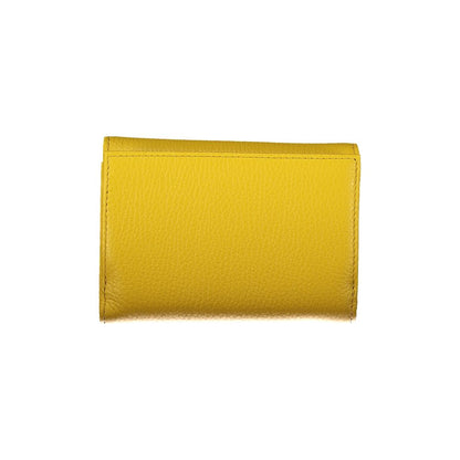Coccinelle Yellow Leather Wallet with metallic soft finish, 3 compartments, card spaces, external coin pocket, zip and automatic closure.