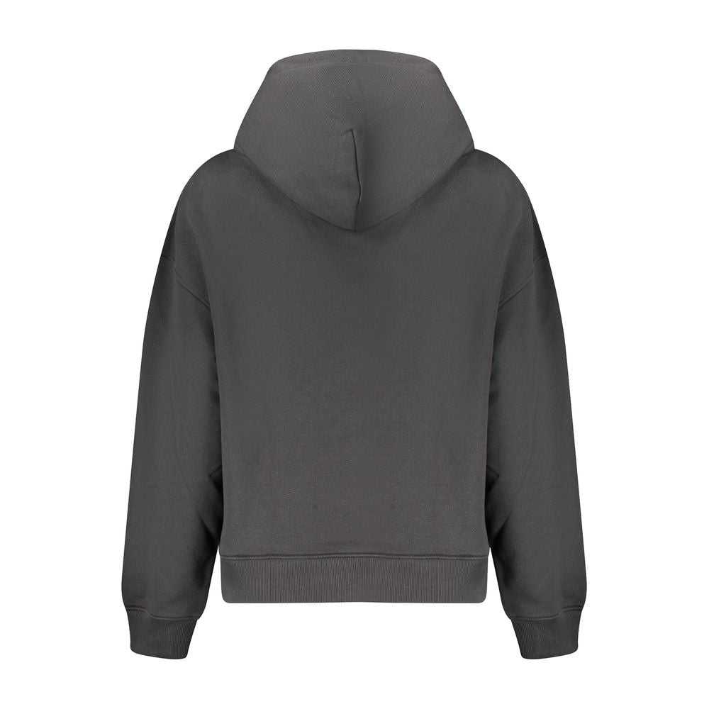 Back view of Tommy Hilfiger Black Cotton Women Sweater with hood, highlighting sleek design and craftsmanship.