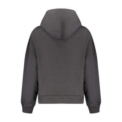 Back view of Tommy Hilfiger Black Cotton Women Sweater with hood, highlighting sleek design and craftsmanship.