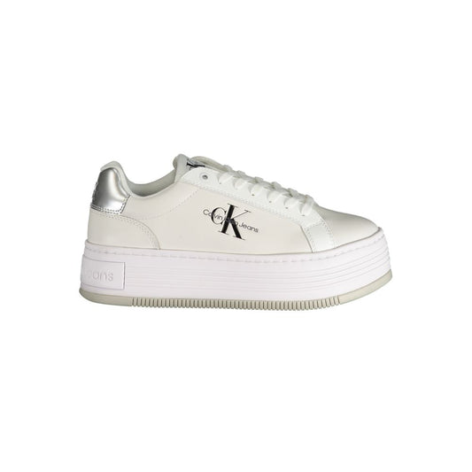Calvin Klein White Polyester Sneaker with contrast details, 5 cm wedge, logo and print, ideal sports footwear with laces.