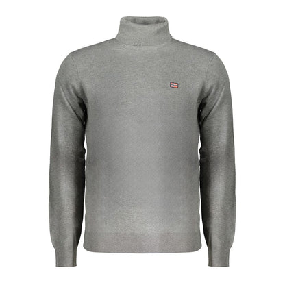 Norway 1963 Gray Polyester Sweater with long sleeves, turtleneck, and embroidery logo.