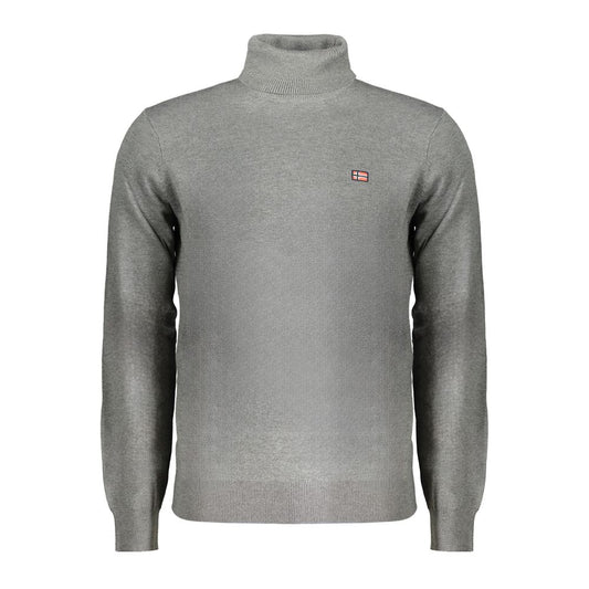 Norway 1963 Gray Polyester Sweater with long sleeves, turtleneck, and embroidery logo.