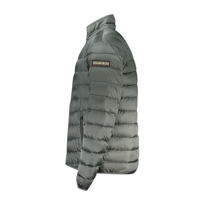 Napapijri Green Polyamide Men Jacket side view showcasing durable polyamide fabric and ample pocket space.