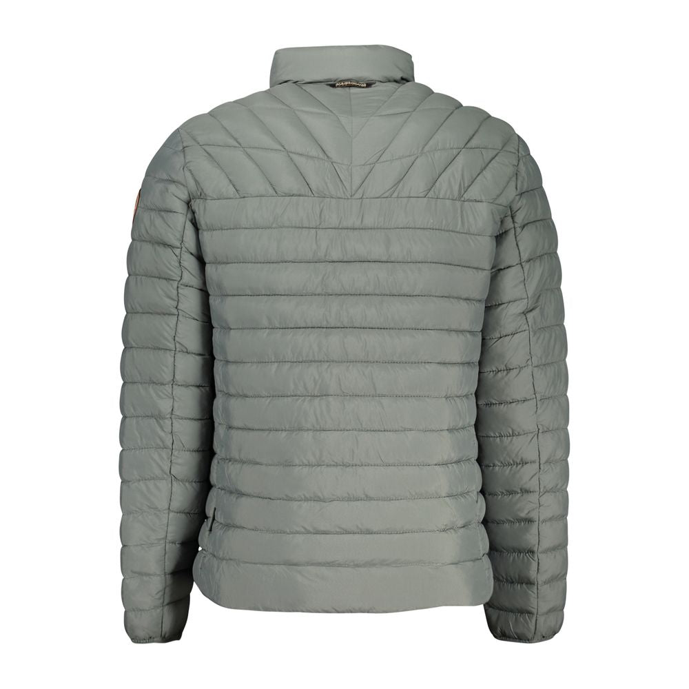 Back view of Napapijri Green Polyamide Men Jacket showcasing quilted design and streamlined fit.