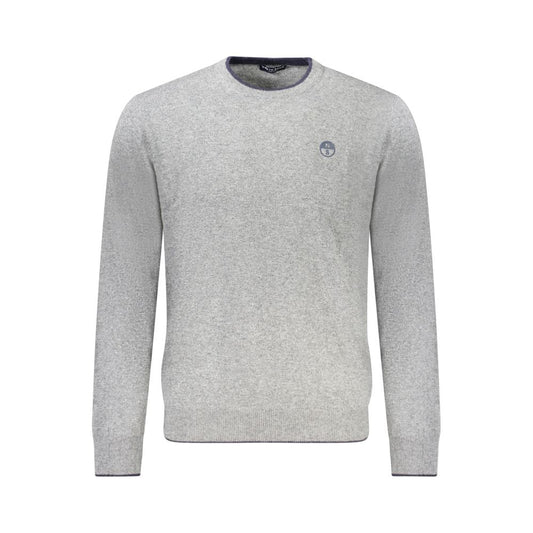 North Sails Gray Cashmere Sweater with crew neck, long sleeves, contrasting details, embroidery, and logo.