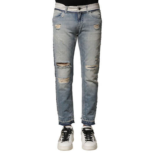 Dolce & Gabbana Light Blue Tattered Straight Men Denim Jeans PAN75366-44