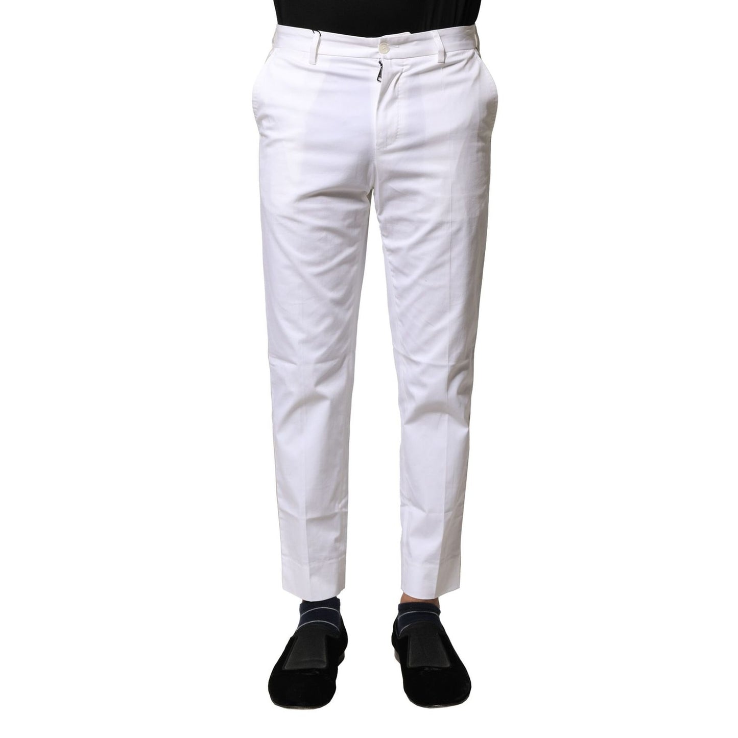 Dolce & Gabbana White Cotton Straight Logo Men Pants Dolce & Gabbana