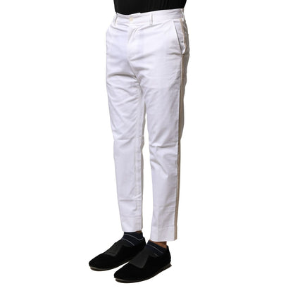 Dolce & Gabbana White Cotton Straight Logo Men Pants Dolce & Gabbana