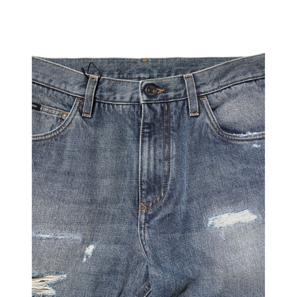 Dolce & Gabbana Blue Washed Tattered Straight Fit Denim Jeans