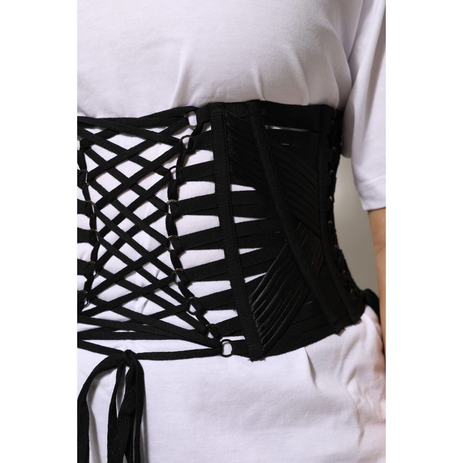 Dolce & Gabbana Black Cotton Waist LaceUp Strap Corset Belt