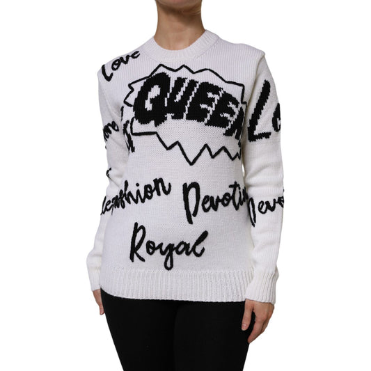 Dolce & Gabbana White Wool Knit Crew Neck Pullover Sweater
