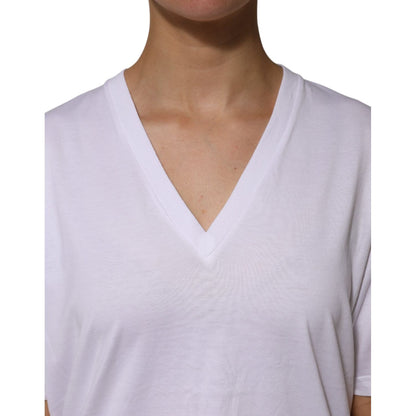 Dolce & Gabbana White Cotton Short Sleeves V-neck T-shirt
