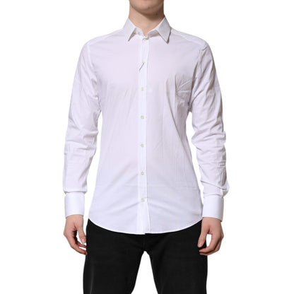 Dolce & Gabbana White GOLD Cotton Collared Dress Shirt Top