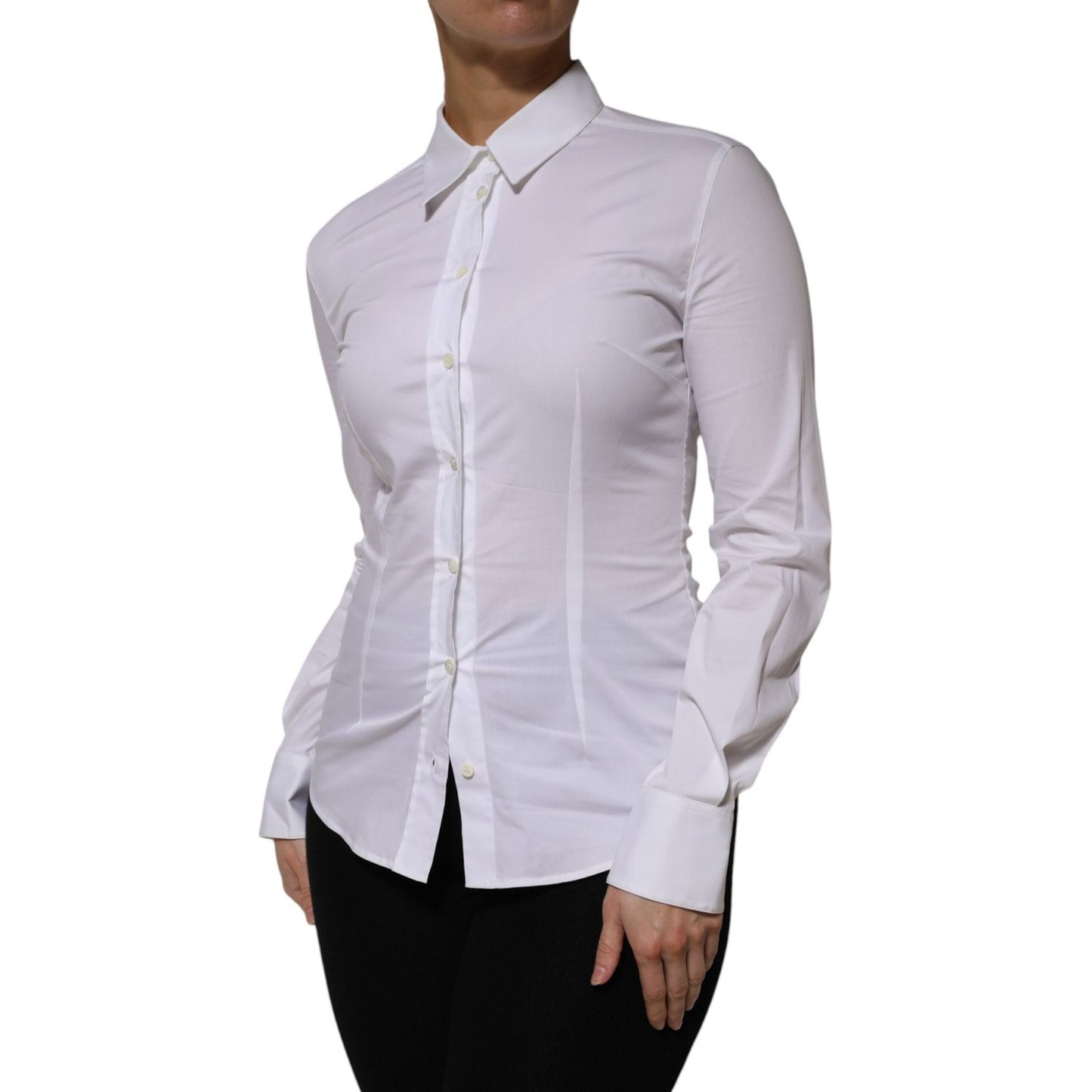 Dolce & Gabbana White Cotton Collared Long Sleeves Shirt Top