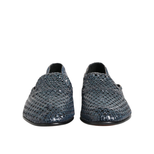 Dolce & Gabbana Blue Woven Leather Slip On Loafers Shoes MV7474-41