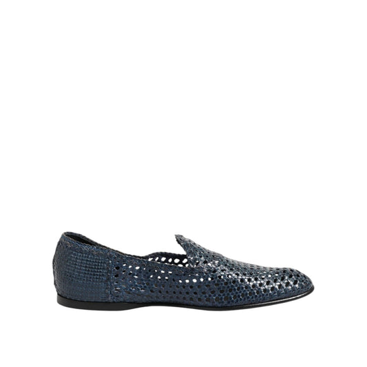 Dolce & Gabbana Blue Woven Leather Slip On Loafers Shoes MV7474-41