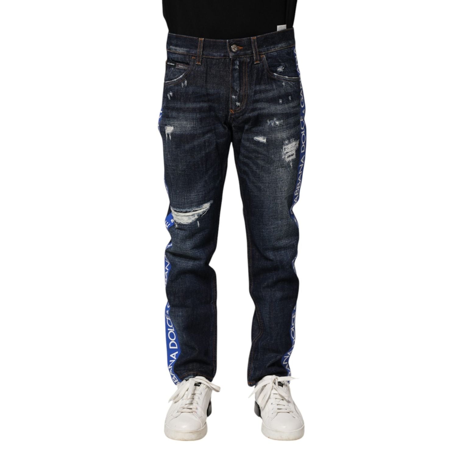 Dolce & Gabbana Dark Blue Tattered Skinny Denim Jeans