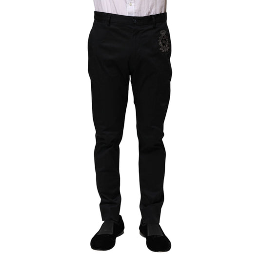 Dolce & Gabbana Dark Blue Logo Cotton Dress Pants PAN75808-44
