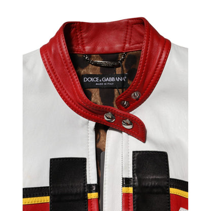 Dolce & Gabbana Multicolor Leather Biker Full Zip Coat Jacket