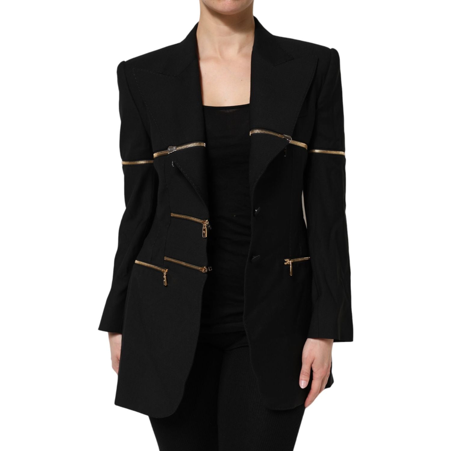 Dolce & Gabbana Black Wool Zipper Detailing Blazer Jacket