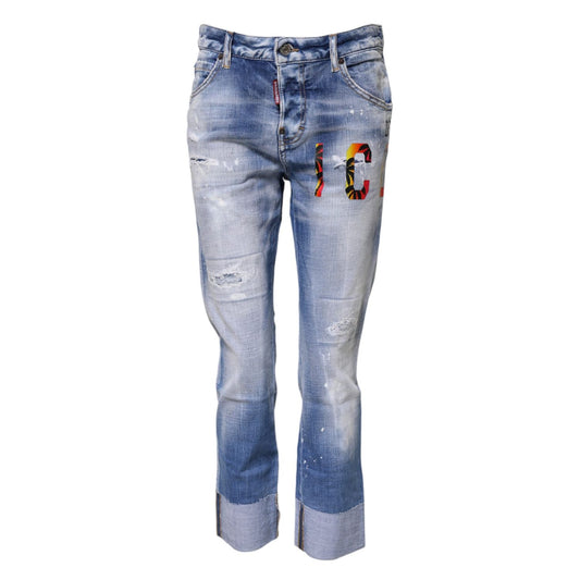 Dsquared² Blue Washed Cotton Mid Waist Skinny Denim Jeans PAN74481-38