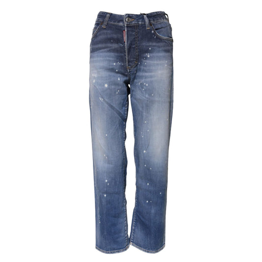 Dsquared² Blue Washed Cotton Mid Waist Straight Jeans PAN74482-38