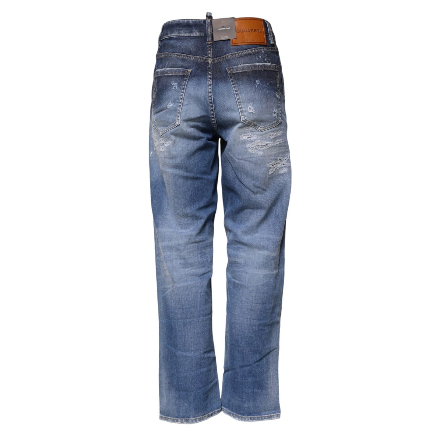 Dsquared² Blue Tattered Cotton Mid Waist Straight Denim Jeans PAN74484-38