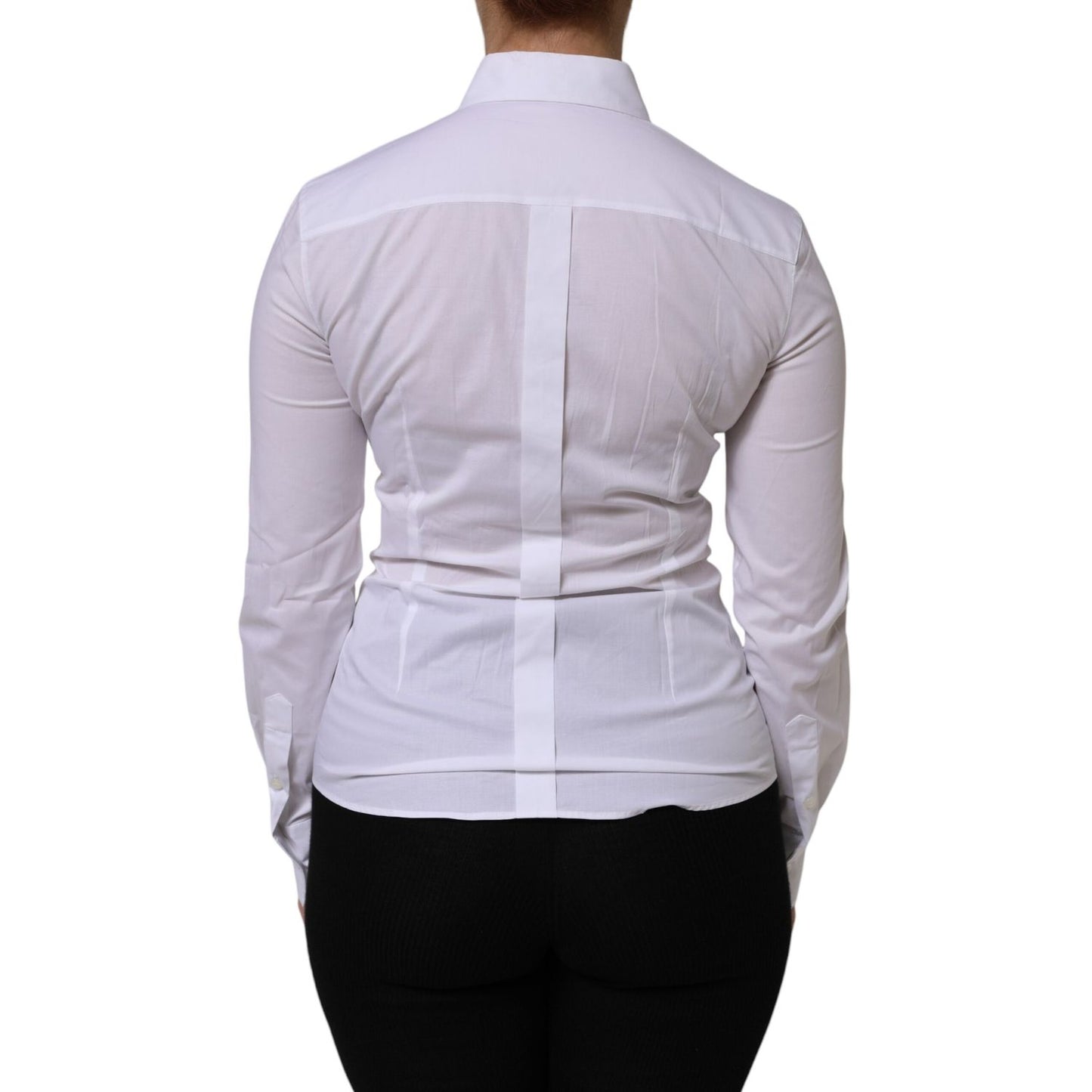 Dolce & Gabbana White Cotton Collared Long Sleeves Top Shirt