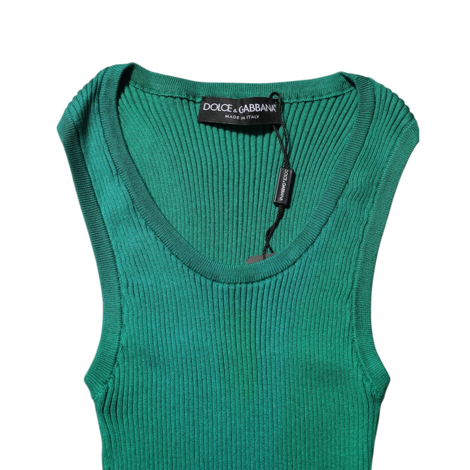 Dolce & Gabbana Green Silk Sleeveless Round Neck Tank Top