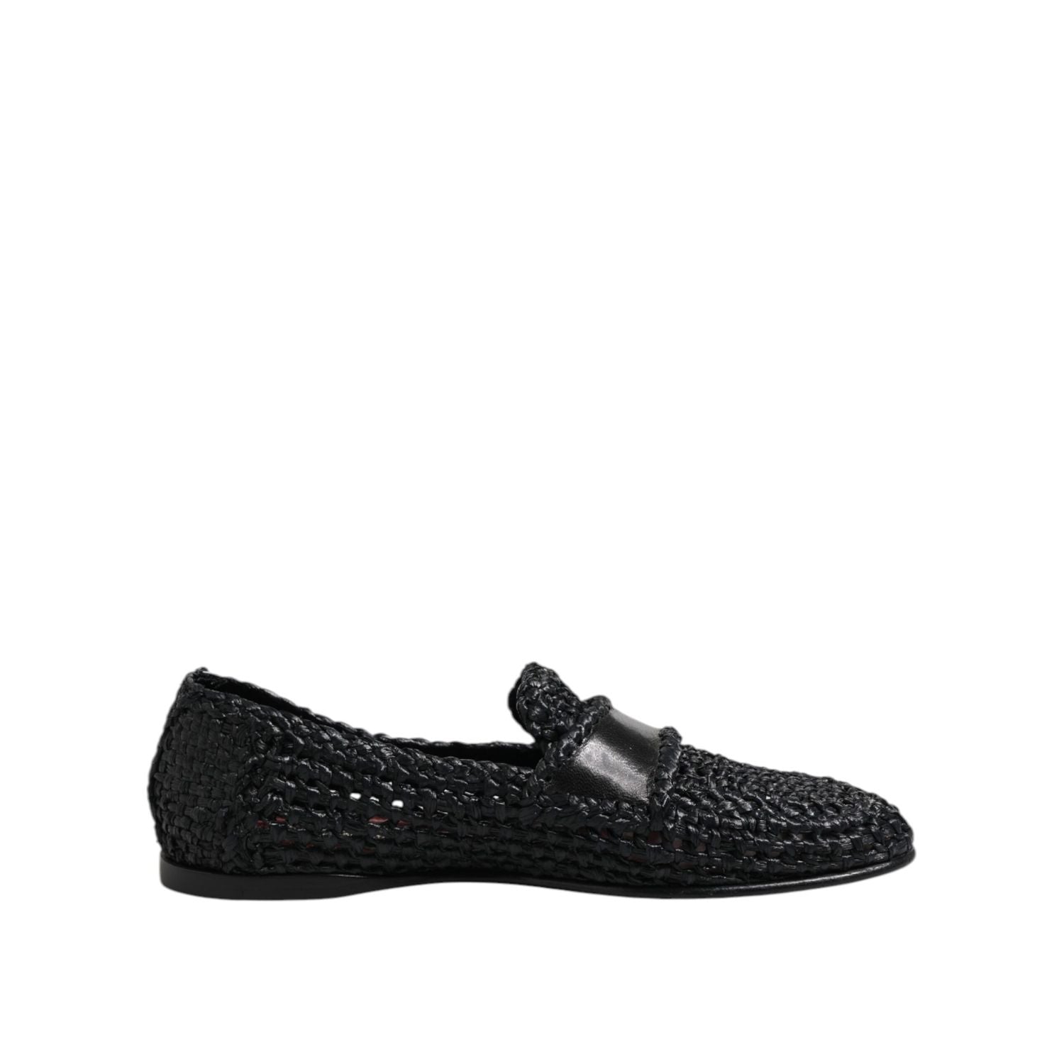 Dolce & Gabbana Black Woven Leather Slip On Loafers Men Shoes