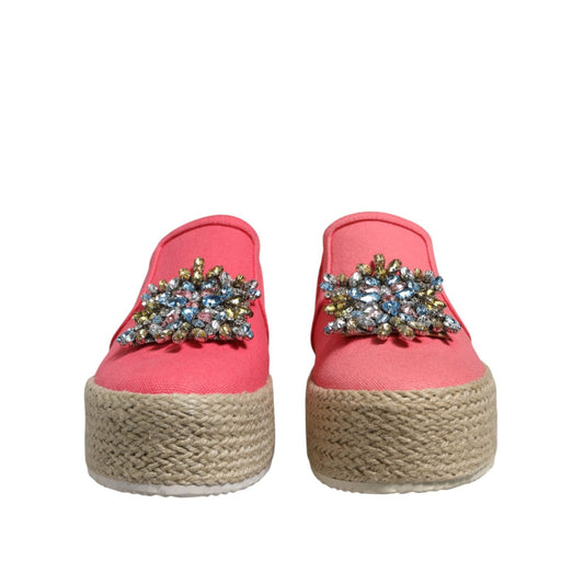 Twinset Pink Canvas Crystal Embellished Slip On Shoes LA12555-36