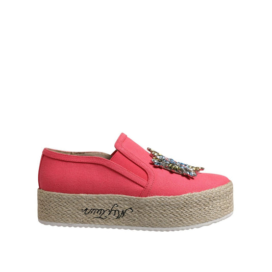 Twinset Pink Canvas Crystal Embellished Slip On Shoes LA12555-36