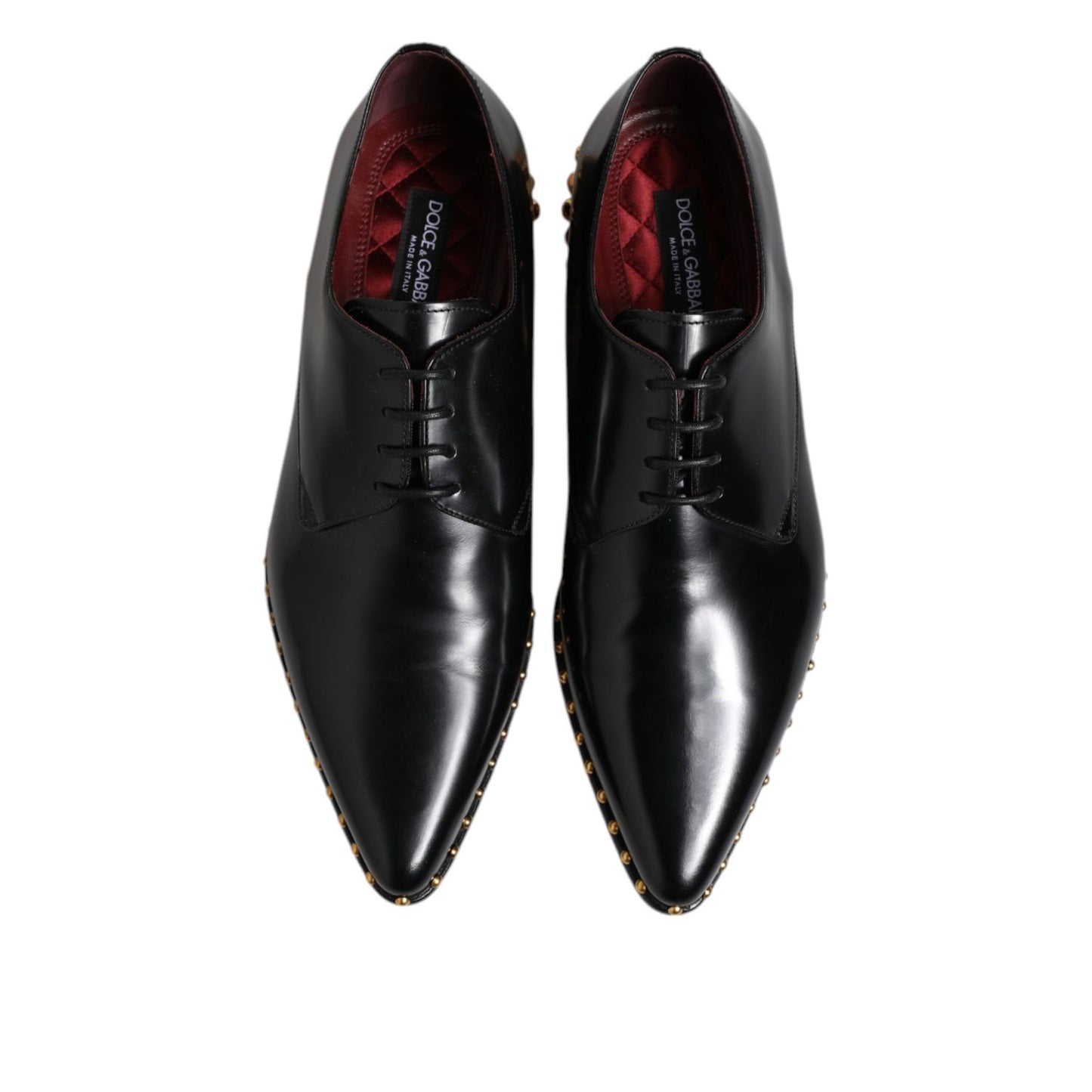 Dolce & Gabbana Black Leather Studded Derby Men Dress Shoes