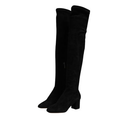 Dolce & Gabbana Black Suede Leather Knee High Boots Shoes