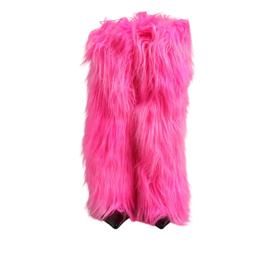 Dolce & Gabbana Pink Faux Fur Leather High Heels Boots Shoes MV7504-38