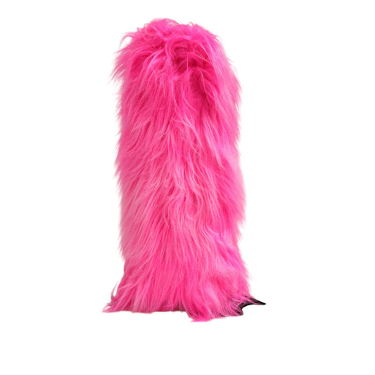 Dolce & Gabbana Pink Faux Fur Leather High Heels Boots Shoes MV7504-38