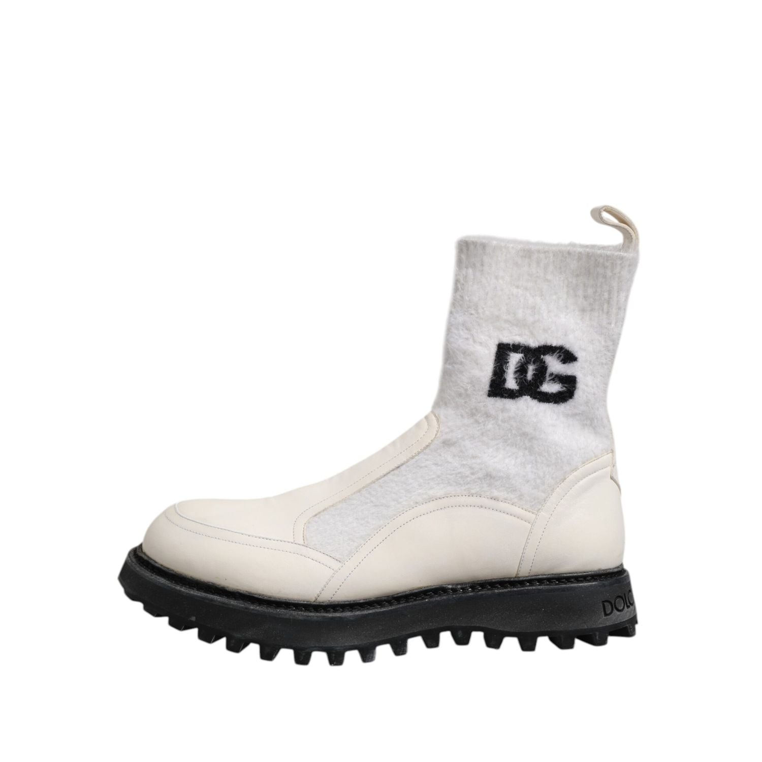Dolce & Gabbana White Beige DG Logo Mid Calf Boots Shoes