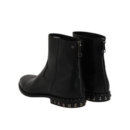 Dolce & Gabbana Black Leather Logo Ankle Boots Studded Shoes