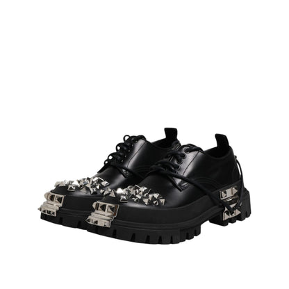 Dolce & Gabbana Black Leather Embellished Trekking Derby Shoes