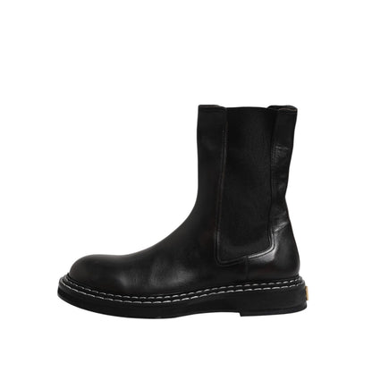 Dolce & Gabbana Black Leather Mid Calf Boots Flats Shoes