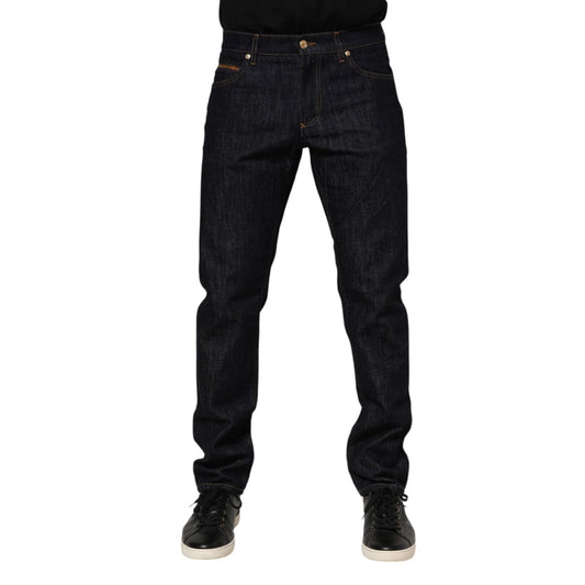 Dolce & Gabbana Dark Blue Cotton Logo Plaque Men Denim Jeans PAN76354-48