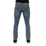 Dolce & Gabbana Blue Cotton Tattered Skinny Logo Denim Jeans PAN76363-48