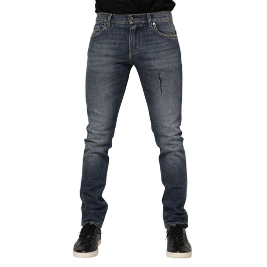Dolce & Gabbana Blue Washed Skinny Logo Plaque Men Denim Jeans PAN76366-48