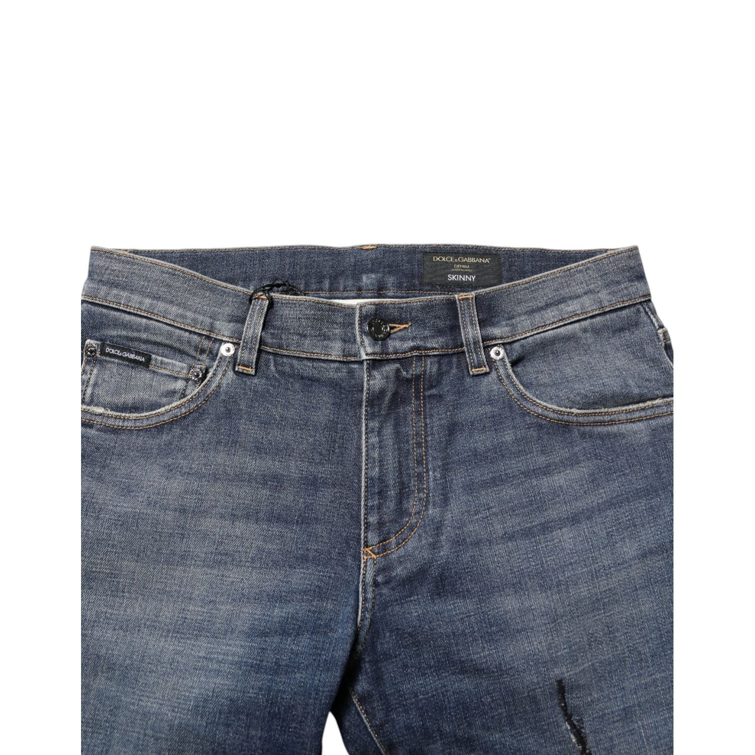 Dolce & Gabbana Blue Washed Skinny Logo Plaque Men Denim Jeans
