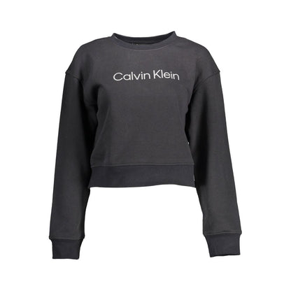 Calvin Klein Black Cotton Women Sweater with long sleeves and round neck, featuring iconic logo print for modern sophistication.