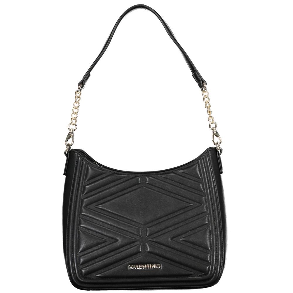Mario Valentino Black Polyethylene Handbag with shoulder strap and logo detailing, featuring inside pockets and phone holder.