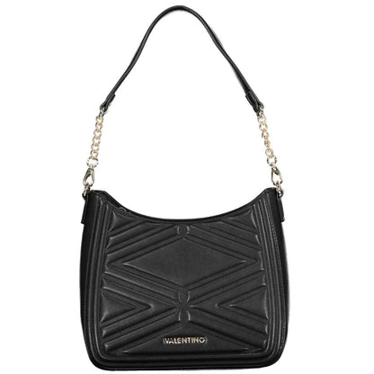 Mario Valentino Black Polyethylene Handbag with shoulder strap and logo detailing, featuring inside pockets and phone holder.